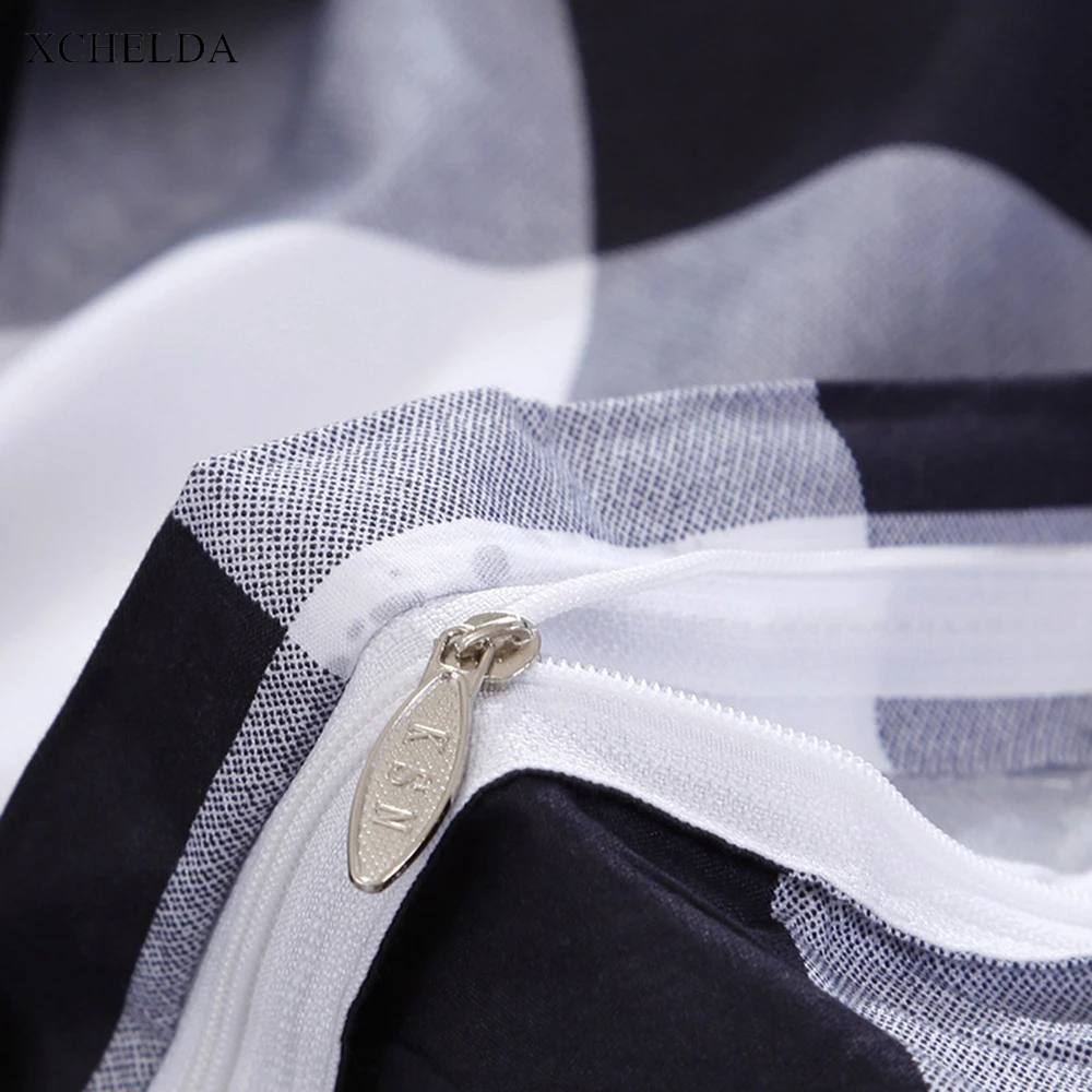 Plaid Comforter Duvet Cover Bed Sheet set Double Queen King Size Bedding Set Black White Cotton Adult linens Home Textile