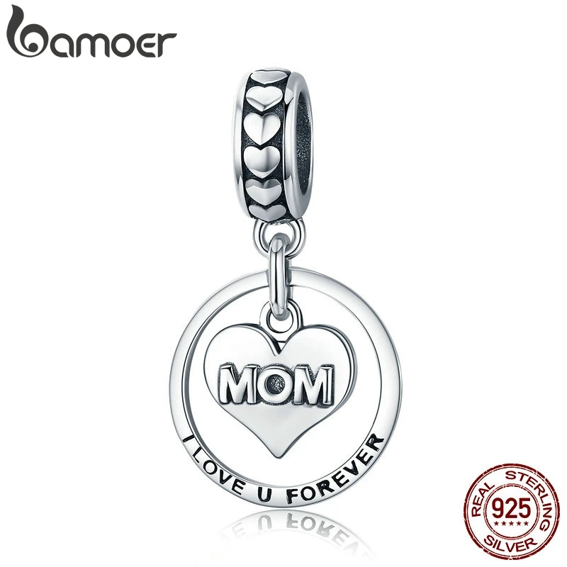 BAMOER 925 пробы серебро I Love u Forever для мамы гравировки бусины подходят шарма браслеты