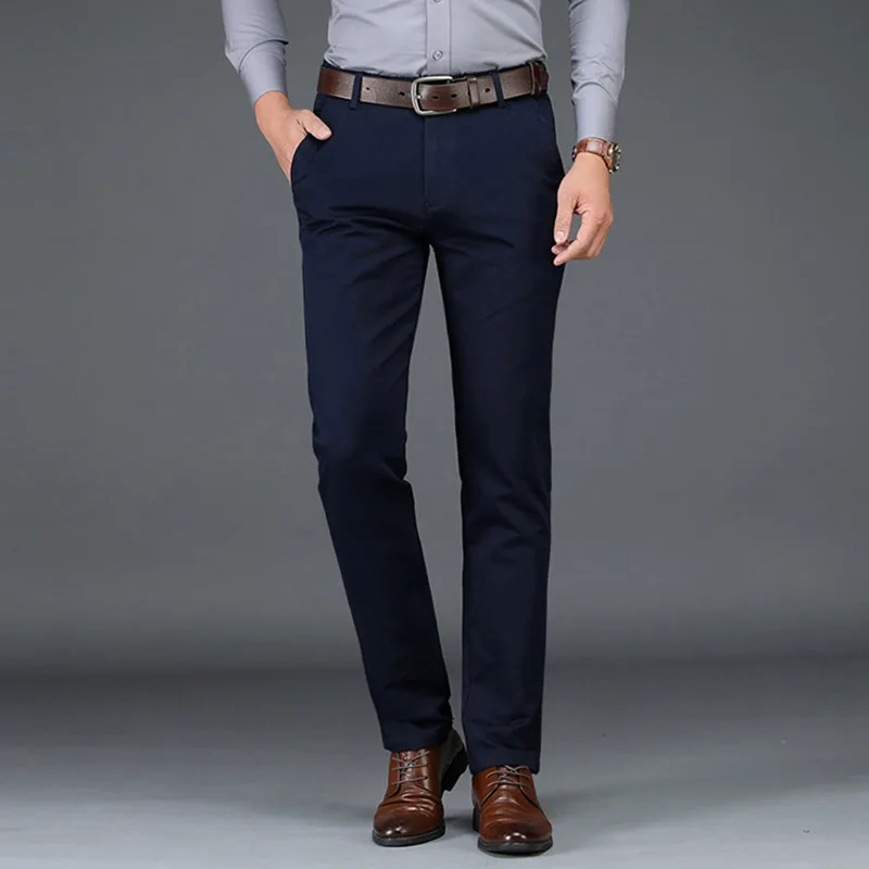 2020 зимние мужские модные деловые Стрейчевые брюки повседневные Черные хлопковые