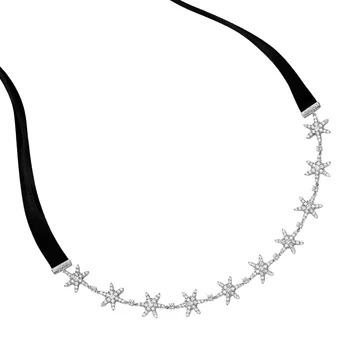 

925 Sterling silver sparkling crystal Zirconia Snowflake pendant Exquisite Star Ribbon Choker Chain necklace wedding jewelry