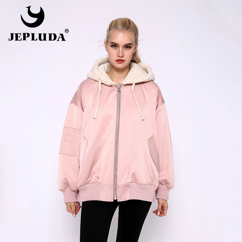 JEPLUDA Plus Size двусторонная куртка зимняя женская с капюшоном шерстяная смесь из натурального овечьего меха шуба натуральный шерстяная смесь большой размер летучая мышь женское пальто с капюшоном теплое свободное