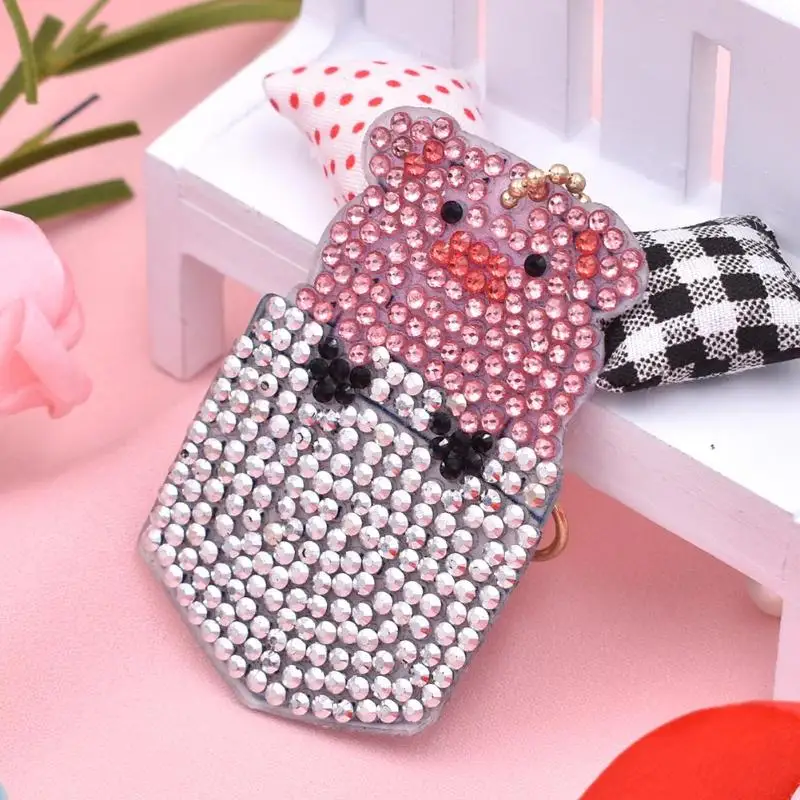 Crystal pattern 5D Diamond Embroidery cartoon pig elephant Diamond Painting Key Chain Special Sticker Double Sided Keychain