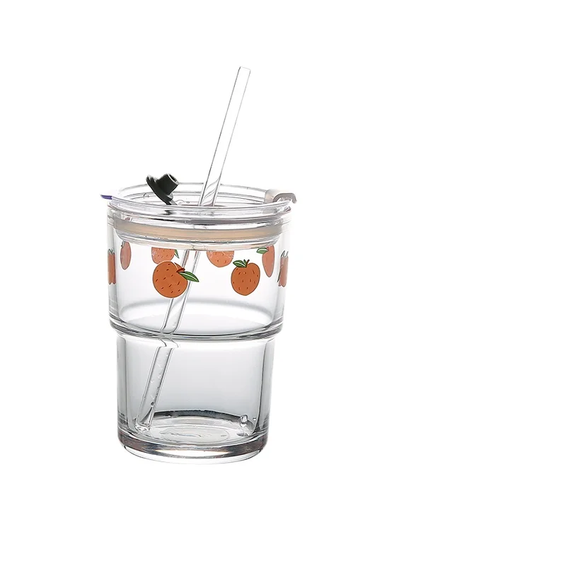 

Cute Mug with Lid Cups with Lids and Straws Simple Glass Transparent Cup with Cover Drinking Glass Copos De Vidro Agua E Suco A