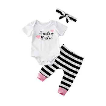 

US 3pcs Newborn Baby Boys Girls Kid Aunties Bestie Romper Tops Pants Outfits Set