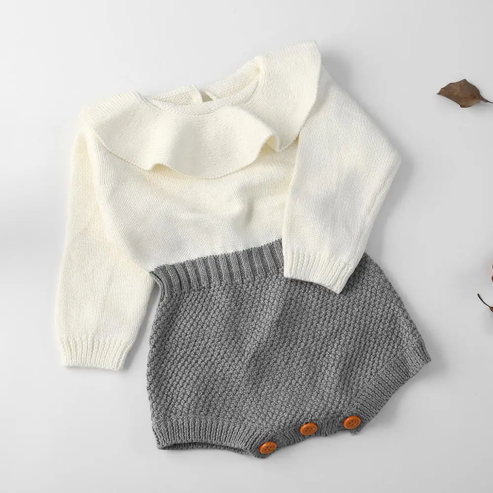 

Winter Girl Clothes Baby Girl Winter Sweater Baby One-piece Harness One-piece dress round neck seam stitching 1827