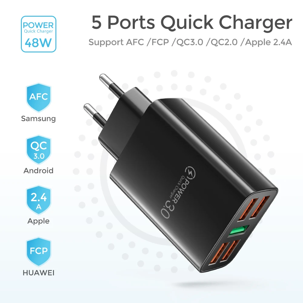5.1A 5 USB Fast Charger Quick Charge 4.0 3.0 Universal Wall For iPhone 12 Samsung Xiaomi mi 9 Mobile Phone Chargers Fast Charger usb c power adapter 20w