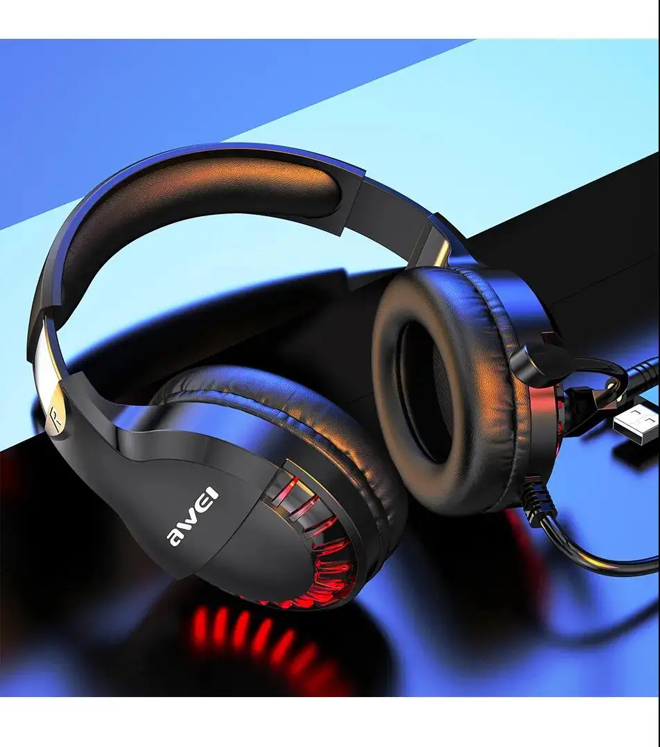 AWEI ES 770i Wired Professional Led Light Game Headphone With Microphone For PC Computer Game Stereo 7 1 Bass Sound 50mm Speaker