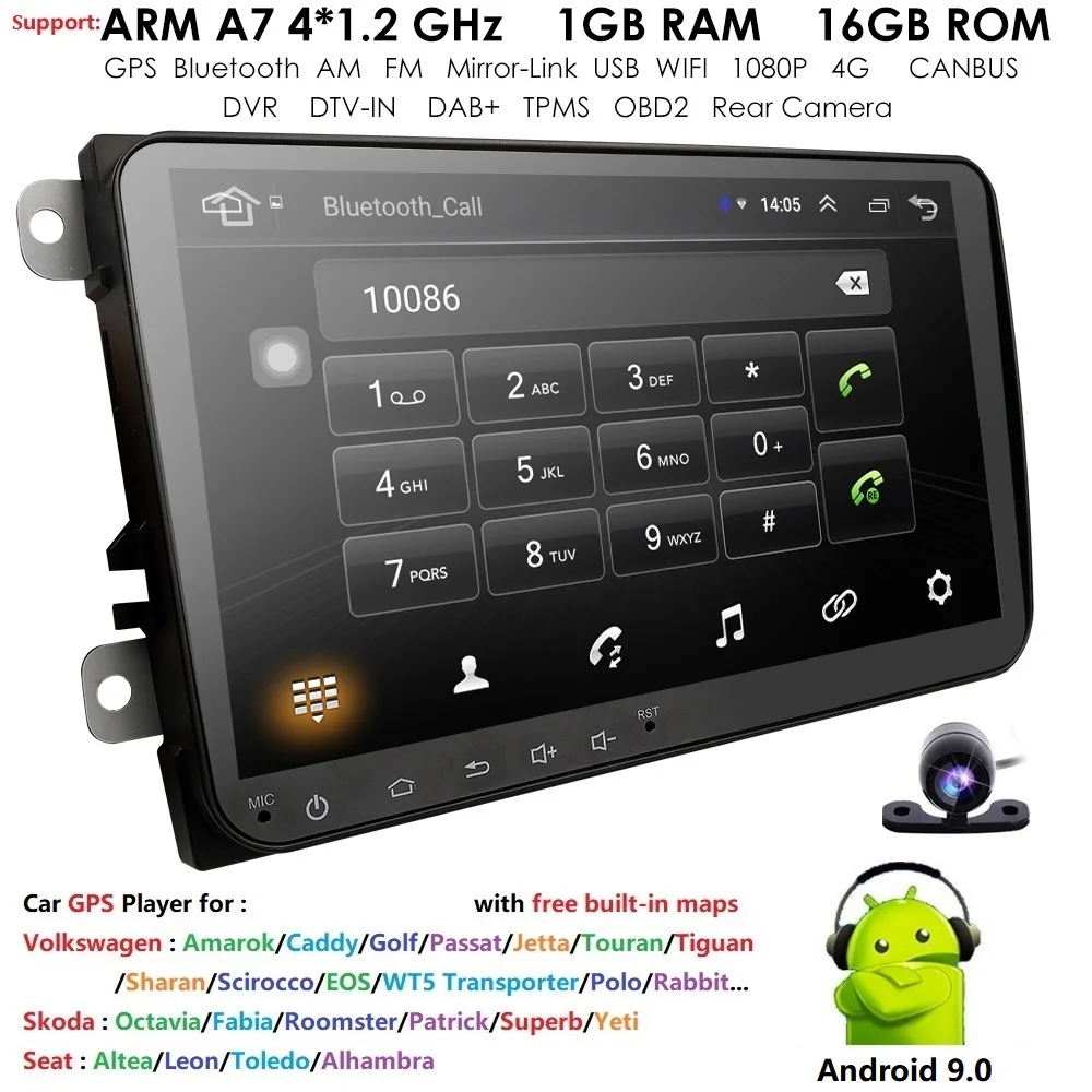 Ossuret Автомобильный мультимедийный плеер gps 2 Din Android 9,0 Navi Automotivo для Volkswagen/VW/POLO/PASSAT/Golf/Skoda/Seat/Leon Radio FM
