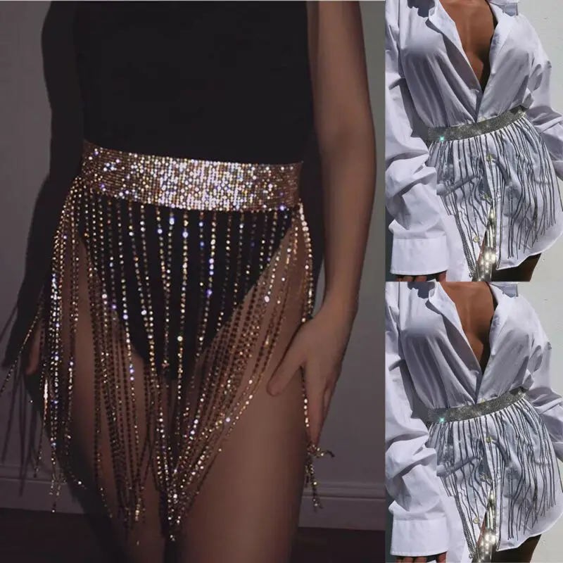 Модные женские Роскошные Bling Стразы ремень длинные кисточки Кристаллы цепь пояс аксессуар Золото Серебро Цвет