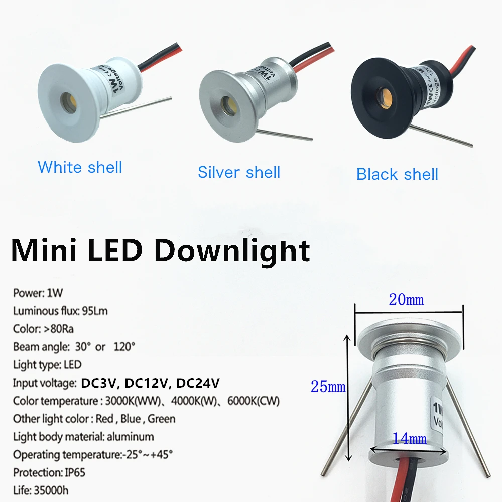 Description Picture 3 of item20pcs LED Spotlight Dimmable 12V 3V 24V Downlight 1W Recessed Ceiling Lamp Kitchen Cabinet Stair Spot Bulb Light Dropshipping
