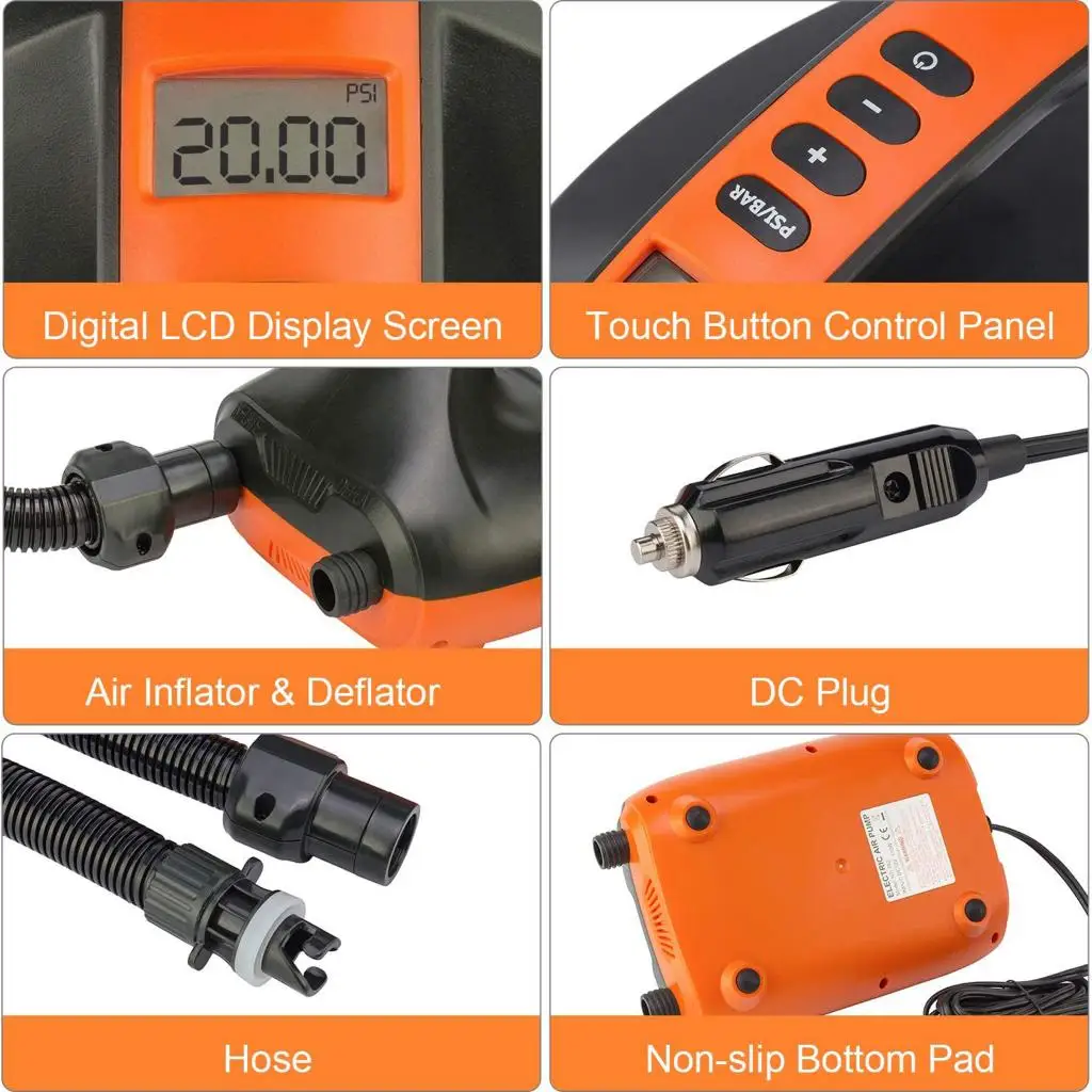 Electric Inflation Pump 12V Quick-Fill Smart Inflate Deflate Air Pump 20PSI for Inflatable Boats Kayaks Pools Airbeds