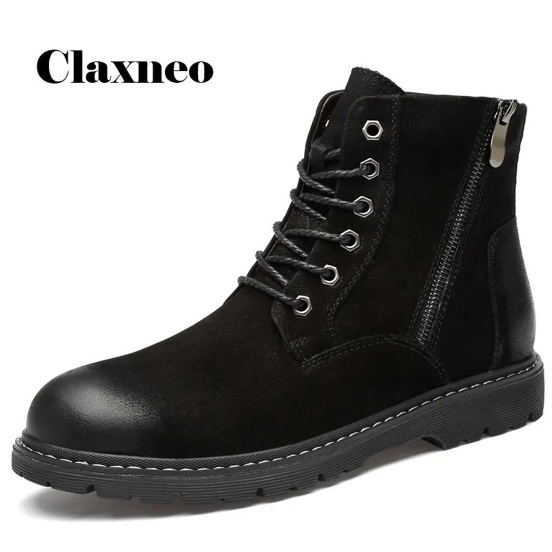 

CLAXNEO Man Winter Boots Plush Fur Warm Leather Shoe Male Zipper Boot High Top Genuine Leather clax Men's Shoe Big Size