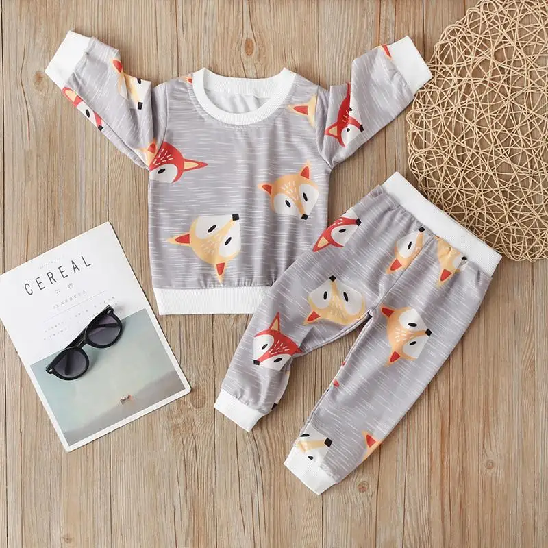 Babyinstar New Fashion Style Toddler Girl Clothes Fall Outfits Kids Clothing Cartoon Fox Printed Clothes Long Sleeve Top + Pants