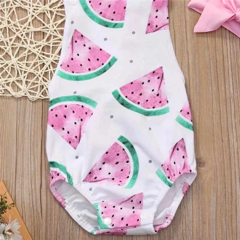 Summer Cute Baby Girls Romper Jumpsuit Headband Watermelon Printed Outfits Sunsuit Set New 0-24M Children Kids Clothes Hot baby outfit matching set