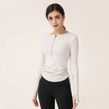 

Woman Long Sleeve Crop Zipper Gym Shirt Yoga Sport Top Workout Tops For Women Fitness Tshirt Women's T-shirt Sportswear