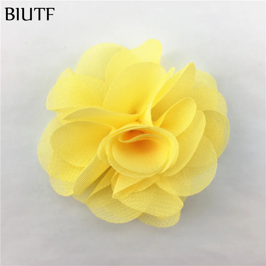 yellow 10 шт./лот 6,5 см шифоновые цветы розочки с зажимом для волос Изысканные цветы в волосы девушки оголовье аксессуары MH88 - Цвет: yellow