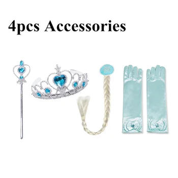 

4Pcs/Set Queen Elsa Anna Princess Crown Magic Wand Braid Gloves Magic Wand+Rhinestone Hair Crown+Glove Girl Hair Accessories