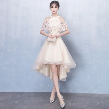 

Champagne O-Neck Party Dress Womens Long Evening Cheongsam Flower Oriental Wedding Qipao Elegant Gown Clothes Vestido XS-3XL