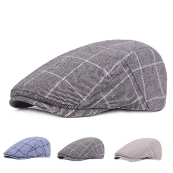 

Fashion Breathable Plaid Beret Hat For Men Spring Autumn Vintage Grid Visor Male Newsboy Style Flat Cap Retro Biona Ivy Cap Bone