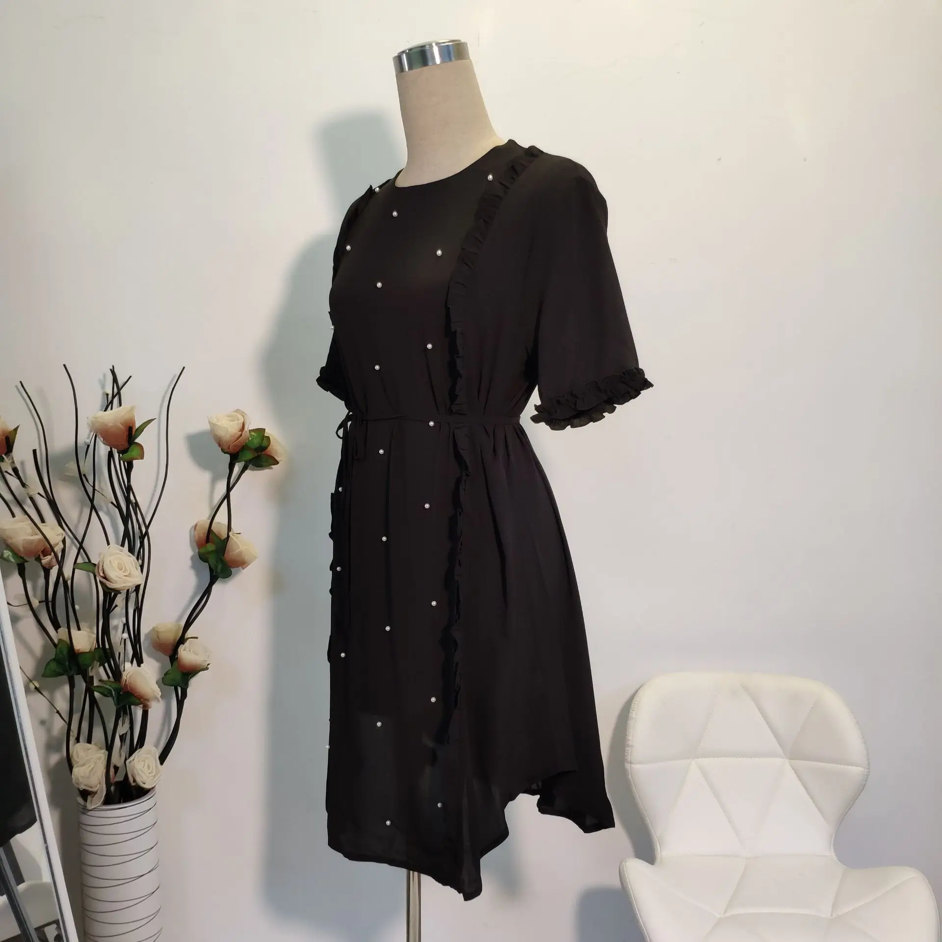 TUHAO, большие размеры 5XL 4XL 3XL, черные шифоновые блузки с бисером, женские длинные топы, модные повседневные рубашки с бисером, женские блузки WM01