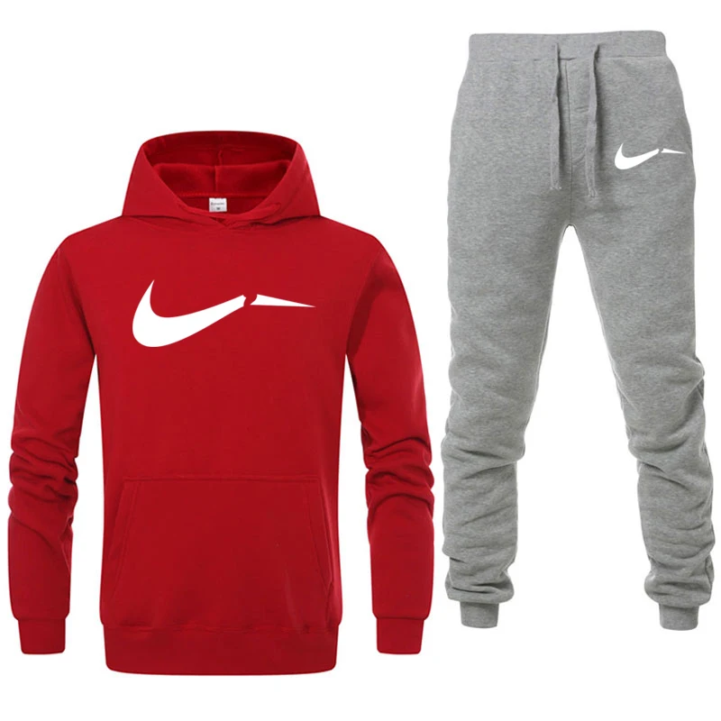 red gray Новинка, мужская спортивная одежда, толстовки, штаны, комплект, весенний спортивный костюм, одежда, повседневный спортивный костюм, мужские толстовки, пальто, мужские джоггеры, уличная одежда - Цвет: red gray