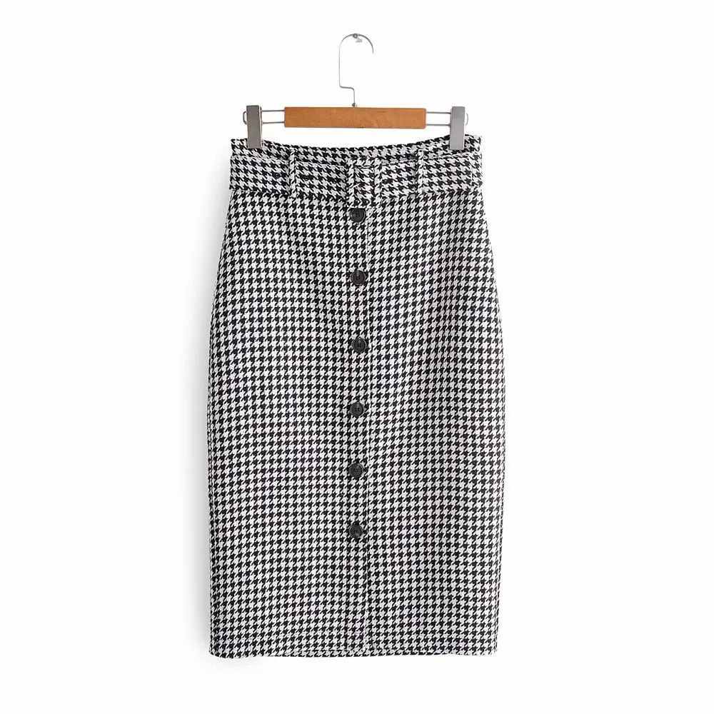 

Western Style 2019 Autumn New Style WOMEN'S Dress with Belt Thousands of Birds High Waist Skirt