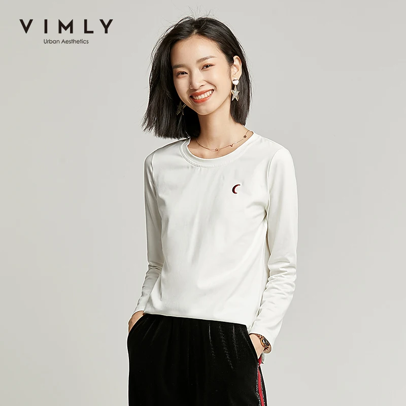 Женская хлопковая Футболка с вышивкой Vimly Повседневная Свободная тонкая