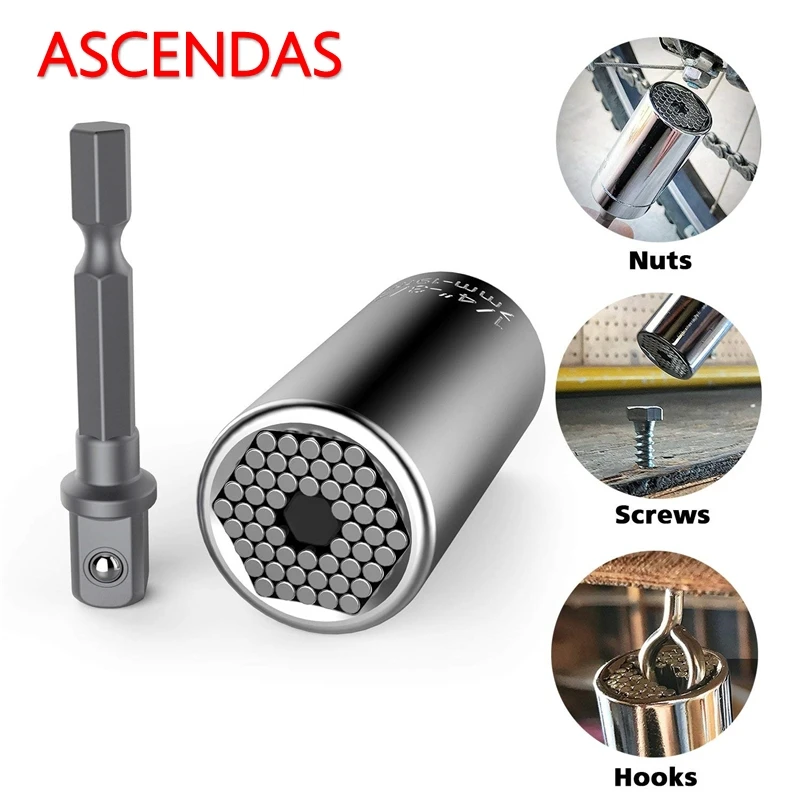 ASCENDAS 7-19 мм Универсальный динамометрический ключ набор головок мощная дрель храповая втулка гаечный ключ рукав Магическая рукоятка втулка ручные инструменты