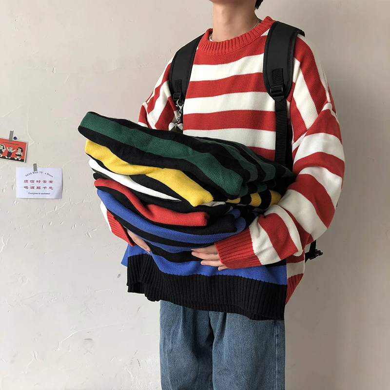 ARCSINX мужской свитер размера d, 3XL, Модный Harajuku Полосатый пуловер для мужчин, повседневный мужской свитер размера плюс, Мужской пуловер с длинным рукавом