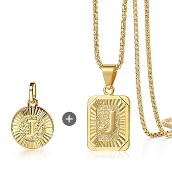 

2pcs Round Square Letter Pendants Chain Necklace for Women Men Stainless Steel Box Link Chain Fashion Jewelry Wholesale