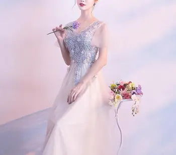 

Champagne VNeck Wedding Party Dress Women Noble Elegant Floor Length Evening Gowns Sexy Slim Long Vestidos