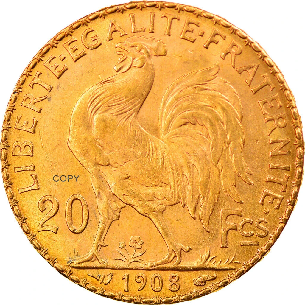 Valeur Pièce 20 Francs Or 1908 Coq Et Marianne Réplique de pièce de monnaie en laiton, France 1908, 20 Francs, Marianne coq,  troisième république | AliExpress