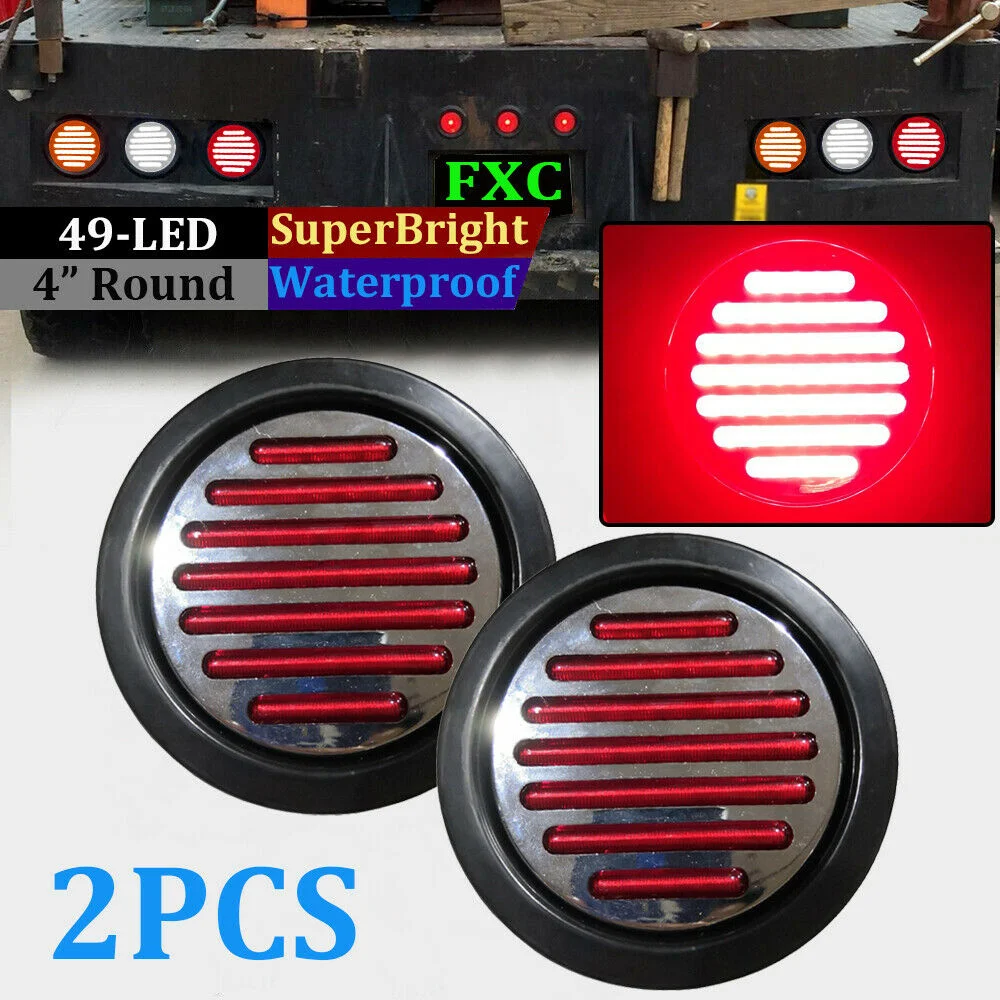 

2PCS Trailer Light Rear Fog Light 4" Inch Red 49LED Round Rear Stop Brake Tail Light 12V Rear Lights Trailer