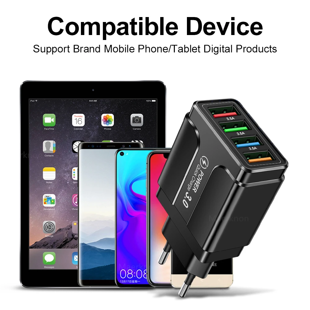 4 포트 USB 충전기 빠른 충전 3.0 4.0 iPhone 13 Pro Max 태블릿 고속 충전용 범용 벽 휴대 전화 고속 충전기