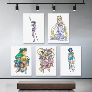

Home Decor Sailor Moon Canvas Painting Main Characters Pictures Minimalist Wall Art Prints Anime Role Modular Poster For Bedroom