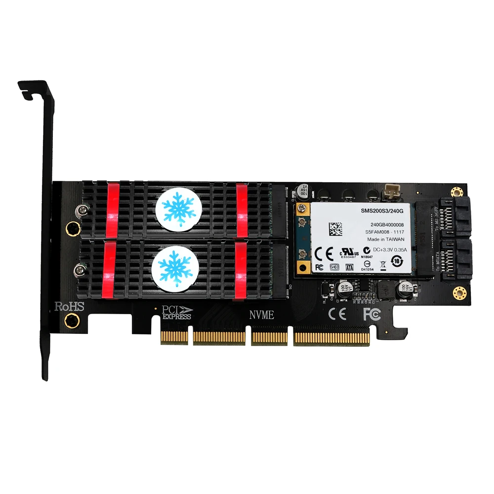 Pci e Pcie para m2 Qindian Nvme Ngff Msata Ssd Pci Express Riser Cartão Pci-e Adaptador Raiser m2 Sata Refrigeração M.2