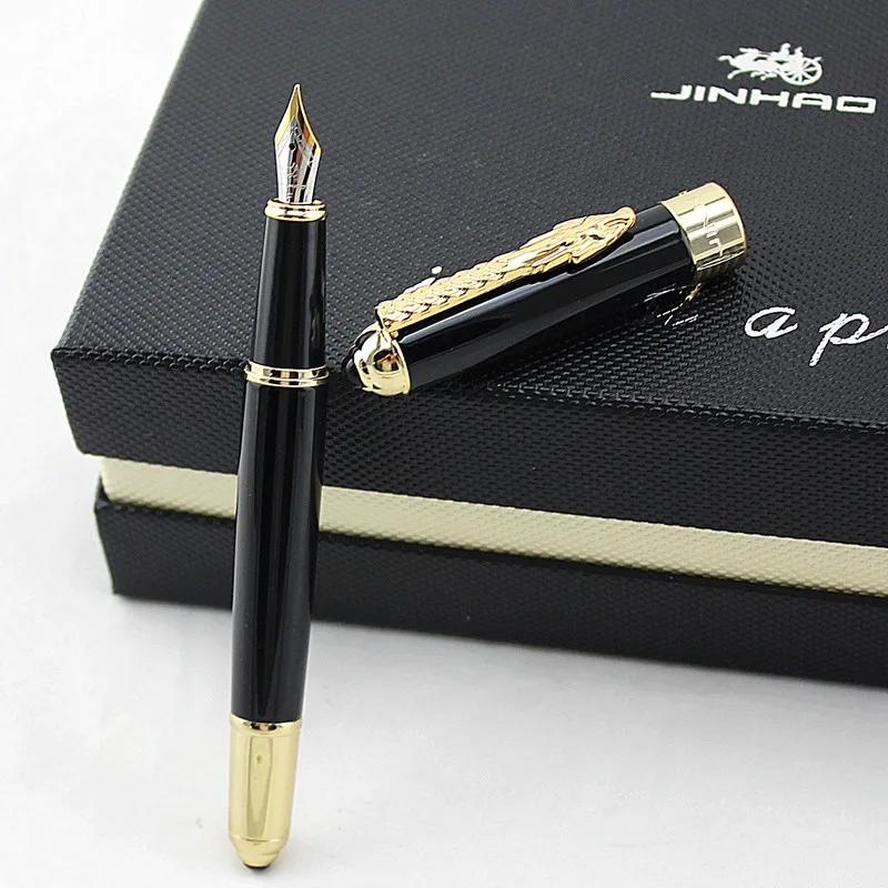 JINHAO 1000 авторучка для каллиграфии изогнутое перо, матовая черная авторучка с драконом на клипсе, подарочная ручка для письма