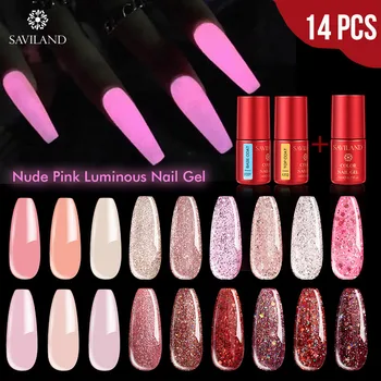 

SAVILAND Nude Pink Rose Luminous Soak Off UV Semi Permanent UV Gel Varnish Nail Art Glitter Nail Art Kits