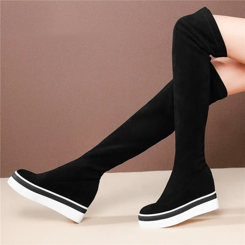 Панк-готические кроссовки женские эластичные сапоги выше колена из