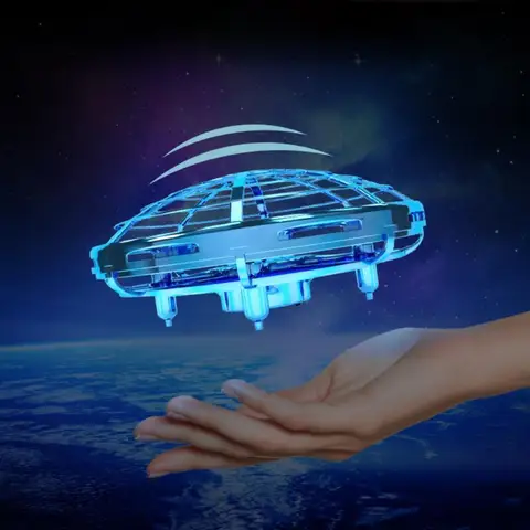 Mini Kid 4 Axis UFO 360 degree rotation flying LED Induction Hand Flying Aircraft Toy Induction Drone Children Electronic Toy title=
