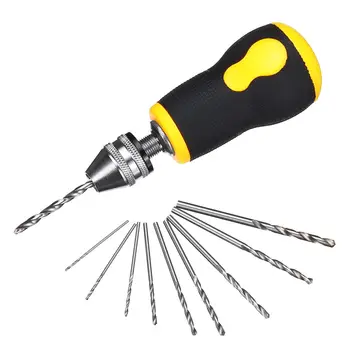 

11pcs Hand Drill Manual Mini Size Portable Non-slip Short Handle Small Hand Drill With 90mm Wood Twist Drill Bits Keyless Chuck