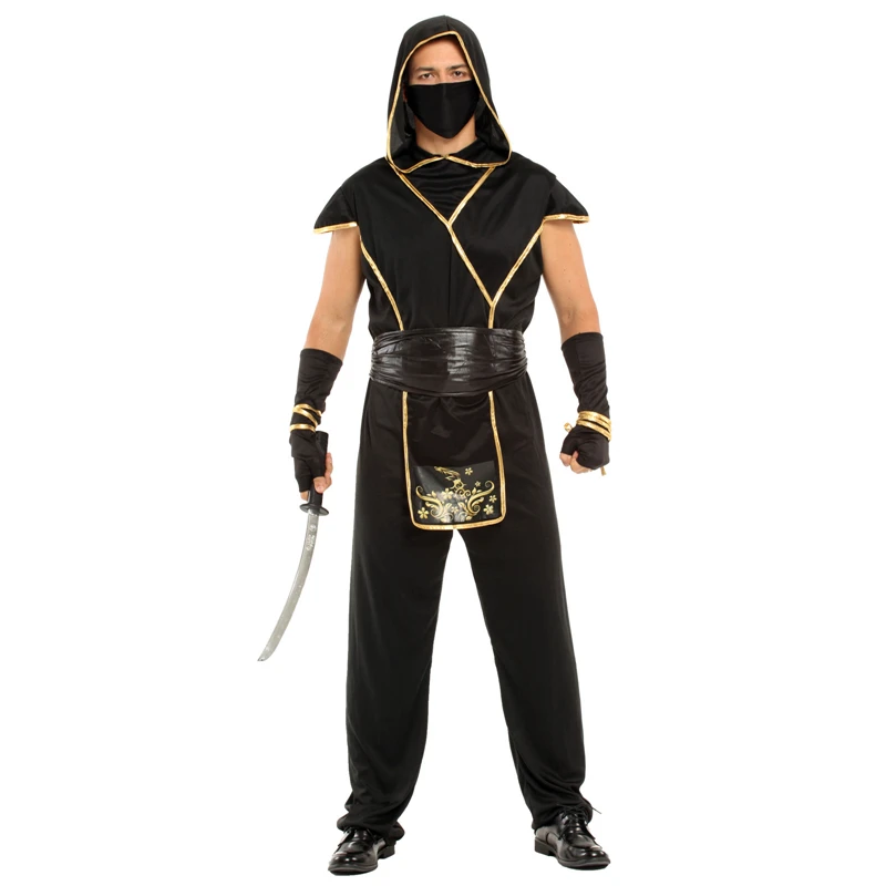Adult Japan Samurai Black Gold Ninja Costume Cosplay for Men Carnival Purim Halloween Costumes