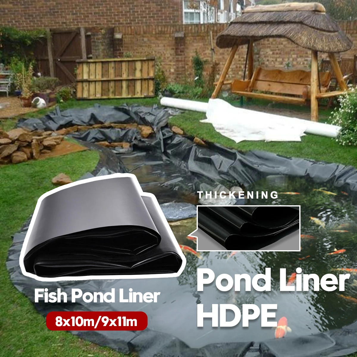 13X13ft Black Fish Pool Pond Liner Membrane Reinforced Gardens Pools Landscaping 