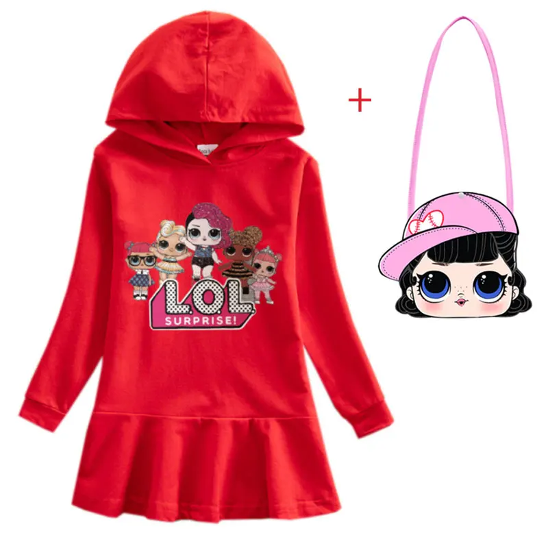 Girls Cartoon Hooded Sweater Dress Baby Doll Cotton Casual Dress Comfortable Cute Dress - Цвет: red b