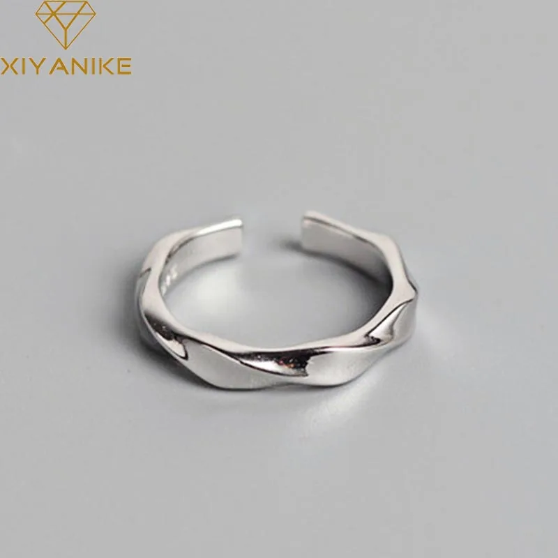 XIYANIKE серебро 925 пробы Глянцевая скрученная волна Открытое кольцо для женщин