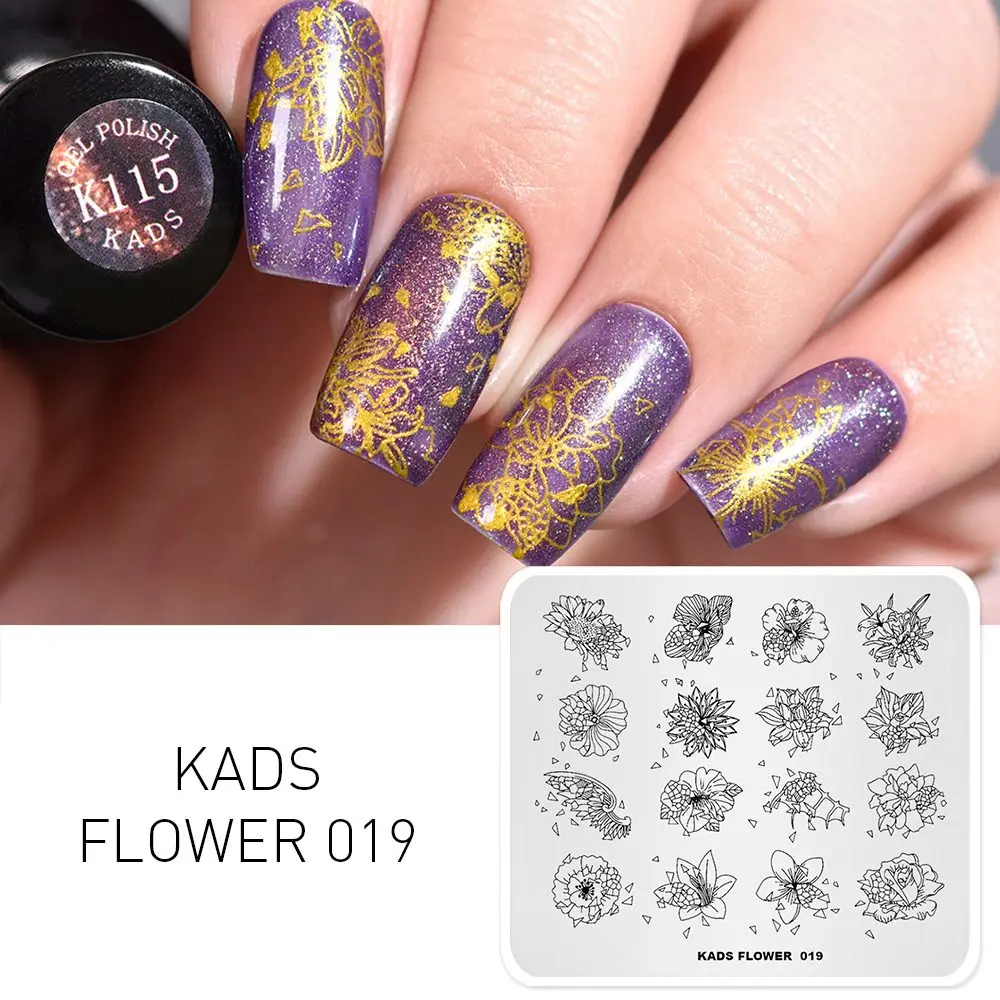 Flower 019 KADS Стемпинг 34 дизайнов цветы живоные геометрический шаблон Пластины для стемпинга Штамп для ногтей Трафареты для ногтей для М - Цвет: Flower 019