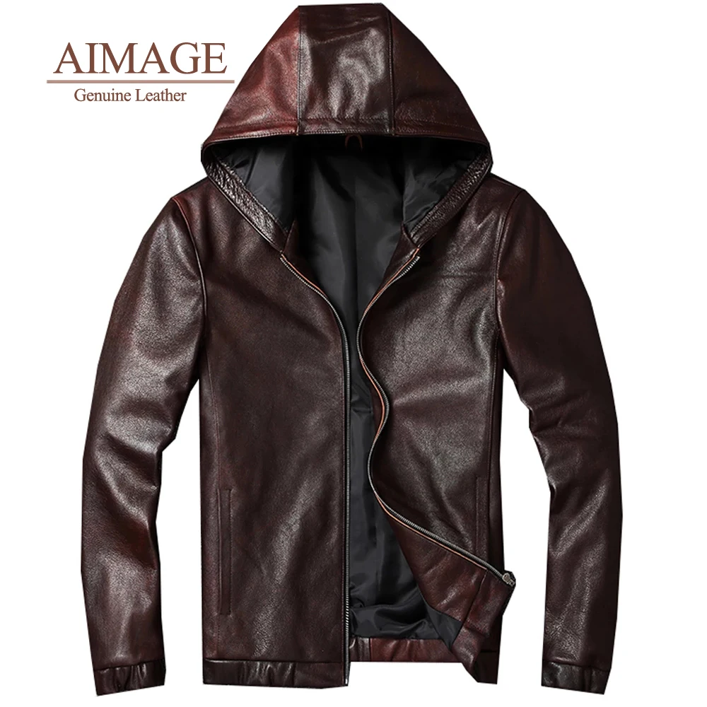 S-5XL с капюшоном для мужчин из натуральной яловой кожи куртка натурального