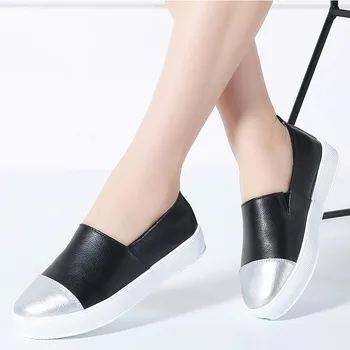 

2020 Autumn Women Leather Loafers Slip-on Ballet Flats White Black Shoes Woman Slip On Loafers Boat Shoes Moccasins