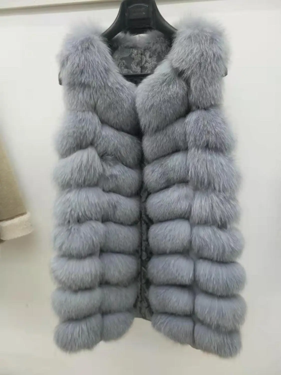 90 см длинна, натуральный Лисий мех жилет, пальто шуба, Женское пальто, жилет, длинная шуба, кожаная шуба, Лисий жилет, пальто, осень и - Цвет: gray