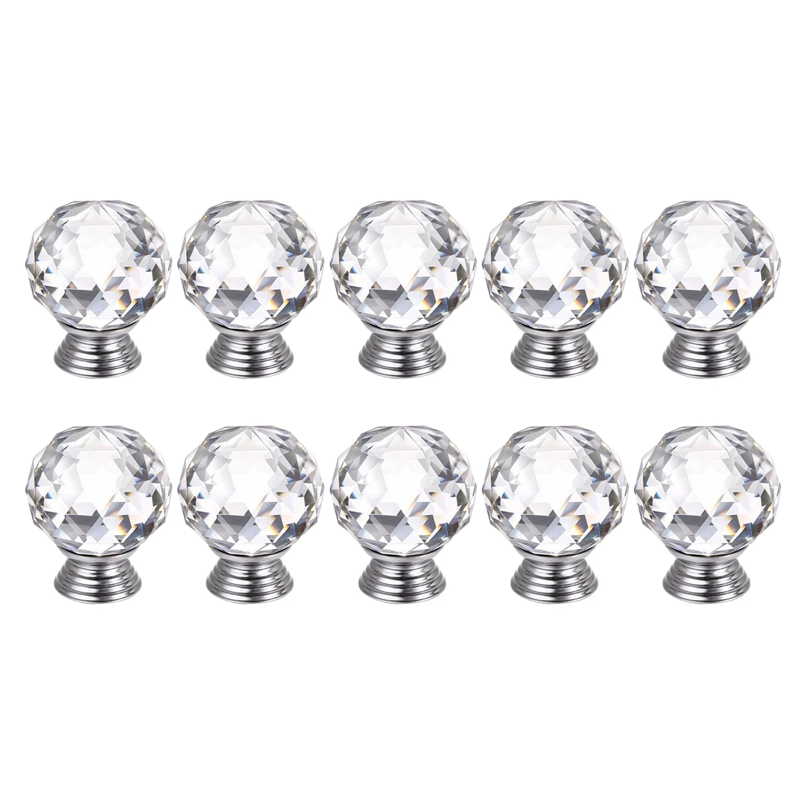 10Pcs 30MM Crystal Clear Cabinet Dresser Knobs Diamond Shape Drawer Door Chrome Glass Pull Handles for Kitchen Office DIY